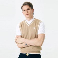 [헨리스튜어트] 골프 남성용 브이넥 니트 베스트 조끼 베이지