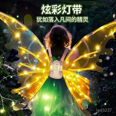 發光蝴蝶翅膀兒童玩具 會動的精靈羽翼 電動天使背飾 女童禮物, 【大號】鐳射透明蝴蝶翅膀帶燈光,如圖, 1個