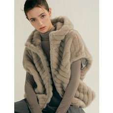 리오벨 FAUX 밍크 쉐브론 반후드 케이프자켓 453598