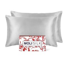 MOLISILK Slik 머리카락과 피부를 위한 베개 커버 진짜 100% 멀베리 실크 베개 커버 여성 남성용 럭셔리 선물 부드럽고 시원한 수면 베개 커버 봉투 잠금 48, 회색