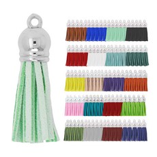 만다라 공예품 100개 라이트 퍼플 인조 스웨이드 태슬 벌크 열쇠고리 제작 용품 - 매력 주얼리 제작 DIY 공예용 소형 가죽, 1 Silver Cap Assorted Color Su, 1.5 Inches