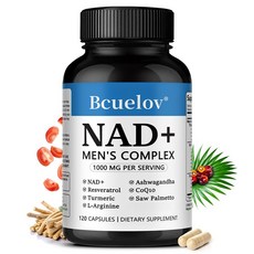 NAD 레스베라트롤 코엔자임Q10 라이코펜 함유 남성용 NAD+ 보충제 - 산화질소 생성 지원 전립선 건강 관리 지구력 및 세포 에너지 강화, 1개, 60회분