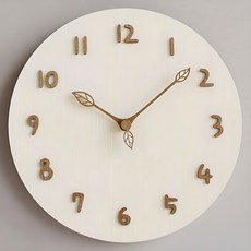 MJK 木質柔和靜音壁鐘, 自然白色