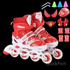 인라인 스케이트 어린이 풀세트, 레드 + 올 플래시 + 음악  보호구 세트