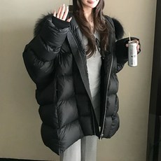 『구름 대형 이불』 방수 초보송 0 압력감 밍크 털 칼라 2025 겨울 여성 면옷, M, 게으른 검정색