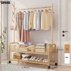 DFMEI 衣架落地立式臥室可移動特厚加粗晾衣架家用晾衣架陽臺掛衣服架子, 雙層-金色120:無規格