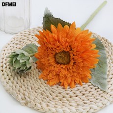 DFMEI 泰迪向日葵仿真花假花擺設高檔花客廳餐桌裝飾花藝擺件太陽花花束, 泰迪向日葵深黃色無氣味