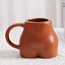 Nurom 북유럽 도자기 머그컵 예쁜 카페머그컵 특이한 컵, 브라운, 2개