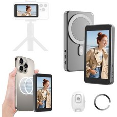 아이폰 및 안드로이드용 브이로그 셀카 모니터 화면 오디오 동기화 내장 스피커 셀피 라이브 스트림 틱톡(그레이)을 위한 리모컨이 있는 무선 마그네틱 휴대폰 백카메라