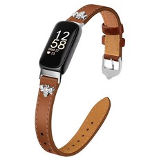 Fitbit inspire 3 밴드와 호환되는 슬림 가죽 밴드 참 fitbit inspire 2/1을 위한 여성스러운 디자인, Brown/Silver, For Fitbit Inspire 2/1, 브라운/실버