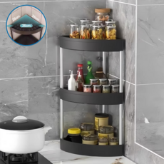 일상담다 정리고수 3단 코너 주방 선반 양념통정리, 블랙, 1개