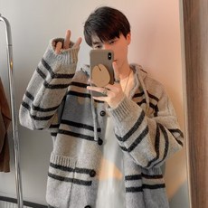 秋冬新款開衫毛衣美式復古休閒慵懶風V領針織衫男純色外套