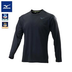 【美津濃MIZUNO】過季出清 男款 長袖路跑圓領T恤衣 網布 吸汗快乾 抗紫外線-黑 J2TA253709