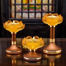 UGLW 蓮花燈座 蠟燭臺 閤金底座高款酥油燈座 家用佛堂觀音菩薩蠟燭燈架, 蓮花燭臺（玻璃杯身粉金底座）高款,蓮花燭臺【玻璃杯身】【合金底座】