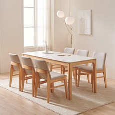 [삼익가구] 어썸 통세라믹 원목 4인 6인 식탁 풀세트, 내추럴(화이트), 6인 세트(의자6), 일반 의자 6