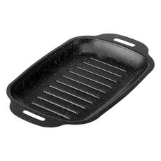 그릴 팬 스테이크 팬 검정색 휴대용 다기능 조리 도구 손잡이 두 개 눌러붙지 않는 직사각형 디자인, S, 검은색, 탄소강