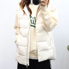 여성 후드 탈부착 덕다운 경량 오리털 패딩 조끼