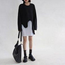 WAWAMOM 여성 블랙 언발 티셔츠 독특한 여언발티 비대칭티셔츠 GDR21