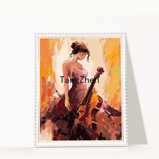 【TangZhen】유화그리기 유화그리기세트 diy 수제 채색 디지털 유화 발레 무용 커플 디지털 색칠 손그림 압축 풀기 거실 장식 40*50, 5147 미녀와 거문고, 60x75 두께 내곽선 더블 페인트 펜 + 콤보 외곽, 1개