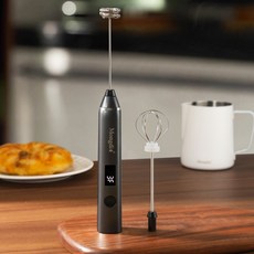 無線電動奶泡器打蛋器二合一，手持牛奶咖啡攪拌棒，輕鬆製作綿密奶泡, 黑色-數顯打奶器【三檔調節 強勁動力】, 黑色