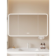 아치형 LED 욕실거울 벽걸이형 스마트 조명 수납장 일체형 방습 인테리어용품, 90cm 화이트 측면 무늬 조명 없음