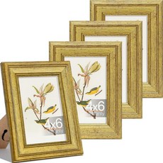 Vittanly27.9x35.6cm11x14인치사진액자4개세트 벽마운트용빈티지사진프레임 매트포함디스플레이20.3x25.4cm8x10인치사진또는매트없음 27.9120922, 4 x 6, 골드