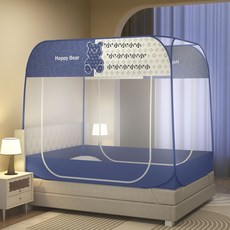 新款大頂免安裝雙開門蒙古包蚊帳夏季通氣唯美紗幔免安裝蚊帳, 芭寶熊布三角