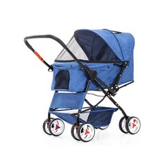一鍵折疊可掀式全罩雙向寵物推車 - 貓咪/狗狗適用, 藍, 1個