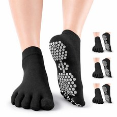 Soxsense 멀티 팩 스포츠 그립 토 양말 쿠션 포함 미끄럼 방지 손가락 필라테스 홈 체육관 축구 농구용 블랙_발목_3쌍 라지 134084