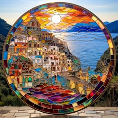 Bgraamiens Puzzle-Cinque Terre Sunset-1000피스 직소퍼즐 스테인드 글라스 스타일 이탈리아 해안선 청소년에게 적합 홈 데코를 위한 도전적이고 활기, 1개