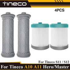 Tineco A10 A11 Hero Master PURE ONE S11 S12 PWRHERO11 무선 진공 롤러 브러시 클리너 스페어 용 Pre Hepa 필터, [09] 4PCS