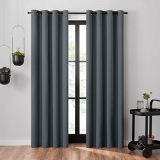 Umbra Ottoman 텍스처 솔리드 100% 암막 그로밋 길이 160cm x 너비 127cm(63 x 50인치) 창문 커튼 패널 슬레이트