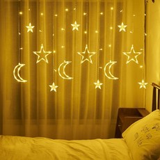 [ 台灣出貨] 太陽能星星燈串 氛圍燈 節慶燈 庭園造景燈 聖誕燈 裝飾小串燈, 1個, 星星月亮燈-暖色(USB+電池盒)