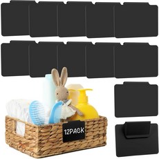 보관함용 12pcs 블랙 바구니 라벨 클립 부착 홀더가 있는 바구니용 탈착식 PVC 3.5x2.7인치, Black