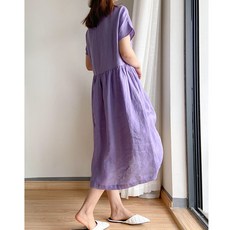 여성 여름 린넨 미디 원피스 바캉스룩 휴가 루즈핏