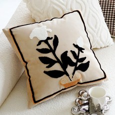 DIU 棕色植物燕麥奶油色輕奢客廳沙發抱枕套復古靠枕高級牀頭靠墊刺繡, 刺繡玫瑰盆栽