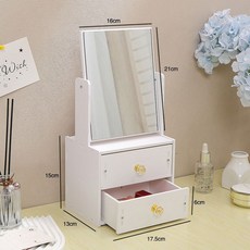 桌上收納盒化妝鏡 多功能大號學生宿舍桌面梳妝鏡 高清可調節化妝品收納盒, 雙抽方鏡