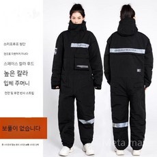 오토바이 방한 상의 하의 우주복 일체형 기모 지퍼방수 배달대행 보온 커버 점프, 블랙