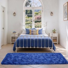 남자아이 방용 젠타비오 침대 옆 러그 2x6 러너 복도 침실용 미끄럼 방지 푹신한 털털한 카펫 홈 데코 에스테틱 기숙사 보육원 네이비 블루, 2' x 6' (러너)
