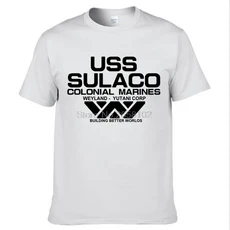 패션 USCSS 티셔츠 Alien USS Sulaco Colonial Marines Aliens Off World 반소매 Tshirt 남성 코튼 O 넥 티, 04 XS（old）, 02 white
