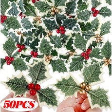 台灣出貨 50 件帶綠葉的聖誕冬青漿果 DIY 花環人造假花紅漿果裝飾聖誕樹新年, 紅莓,30 PCS, 1個