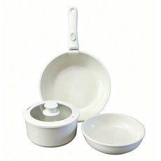 볶음 냄비 5종 세트, 1세트, 19cm+21cm+27cm+분리형손잡이+솥뚜껑, 베이지