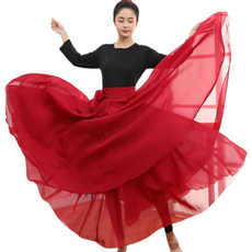한국무용 풀치마 와이드 댄스 스커트 연습복 연영과 쉬폰 무대 워십복 레드