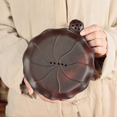 紫陶仿生荷葉幹泡茶臺中式家用小號茶盤簡約功夫茶具陶瓷託盤儲水, 1個, 紫陶仿生荷葉幹泡茶臺中式家用小號茶盤簡約