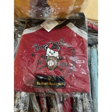 KA小金安德森拼接配棒球熊休閒上衣，可愛童趣，柔軟舒適，拼接條紋設計，時尚有型, 1個, 85紅色捕手上衣, 85紅色捕手上衣