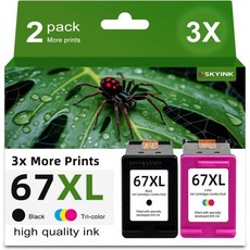 67XL 잉크 카트리지 블랙컬러 콤보 팩 교체용 HP 67 XL 6055 hp67xl hp67 2700 2700e 2855e 2752 2742e 2755 2755e 4100 4, 잉크카트리지 67XL 잉크 카트리지 블랙/컬러 콤보 팩