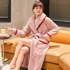 法蘭絨長款浴袍睡裙 加絨加厚珊瑚絨睡衣 秋冬保暖款