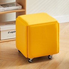 바퀴달린 큐브의자 5in1 분리형 스툴 합체 큐브스툴 5개, 옐로우 인조가죽(라지42cm)