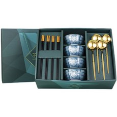 Fine 일식 세월 도자기 한식기세트, (공기 + 숟가락 + 젓가락) x 4개, 혼합색상, 1개