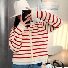 임부복 스트라이프 가디건 라운드넥